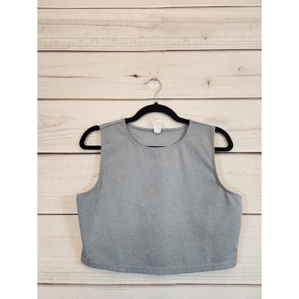 Yogalicious Women's‎ Gray Stretch Sleeveless Crew Neck Workout Crop Top Size XL